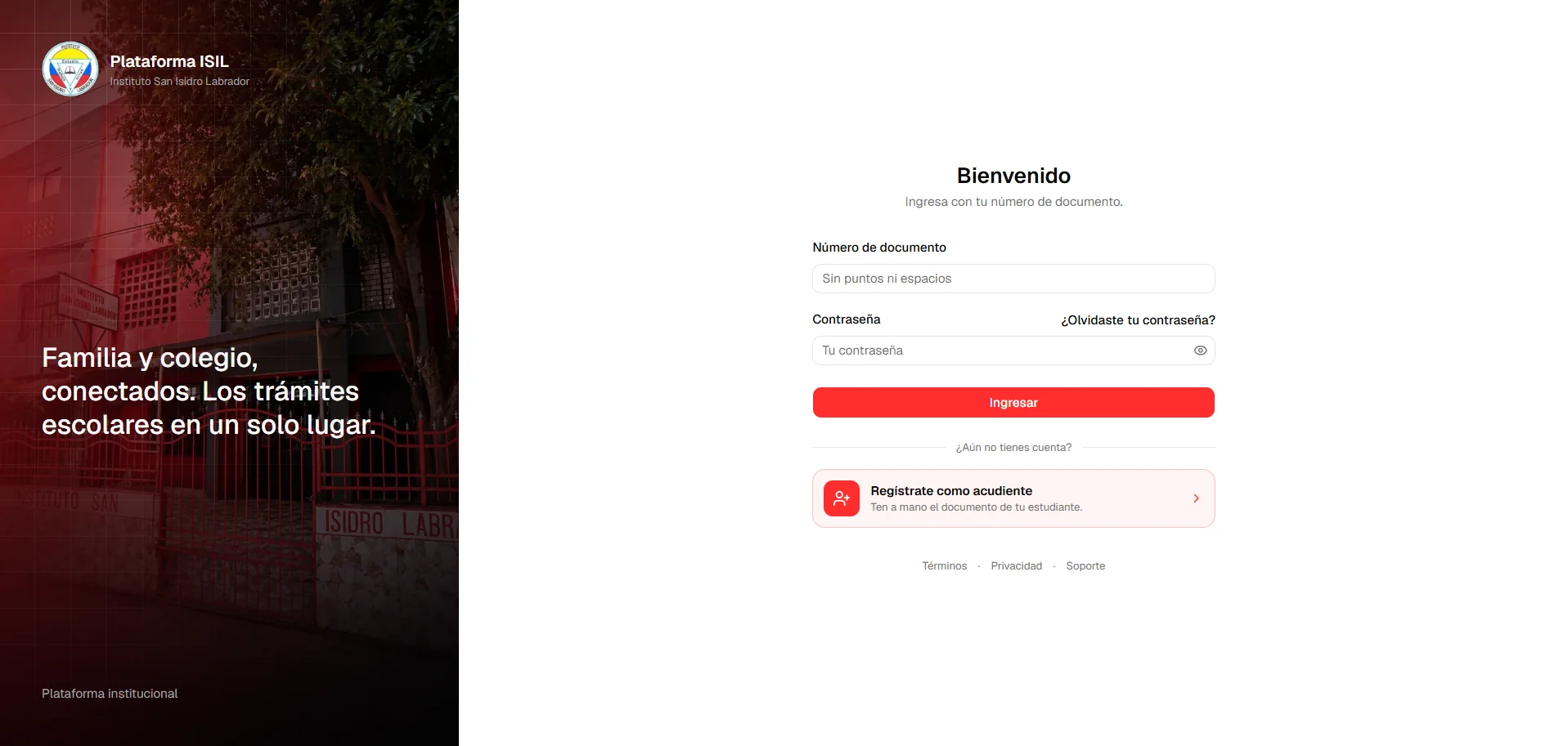 Pantalla de inicio de sesión de la Plataforma ISIL